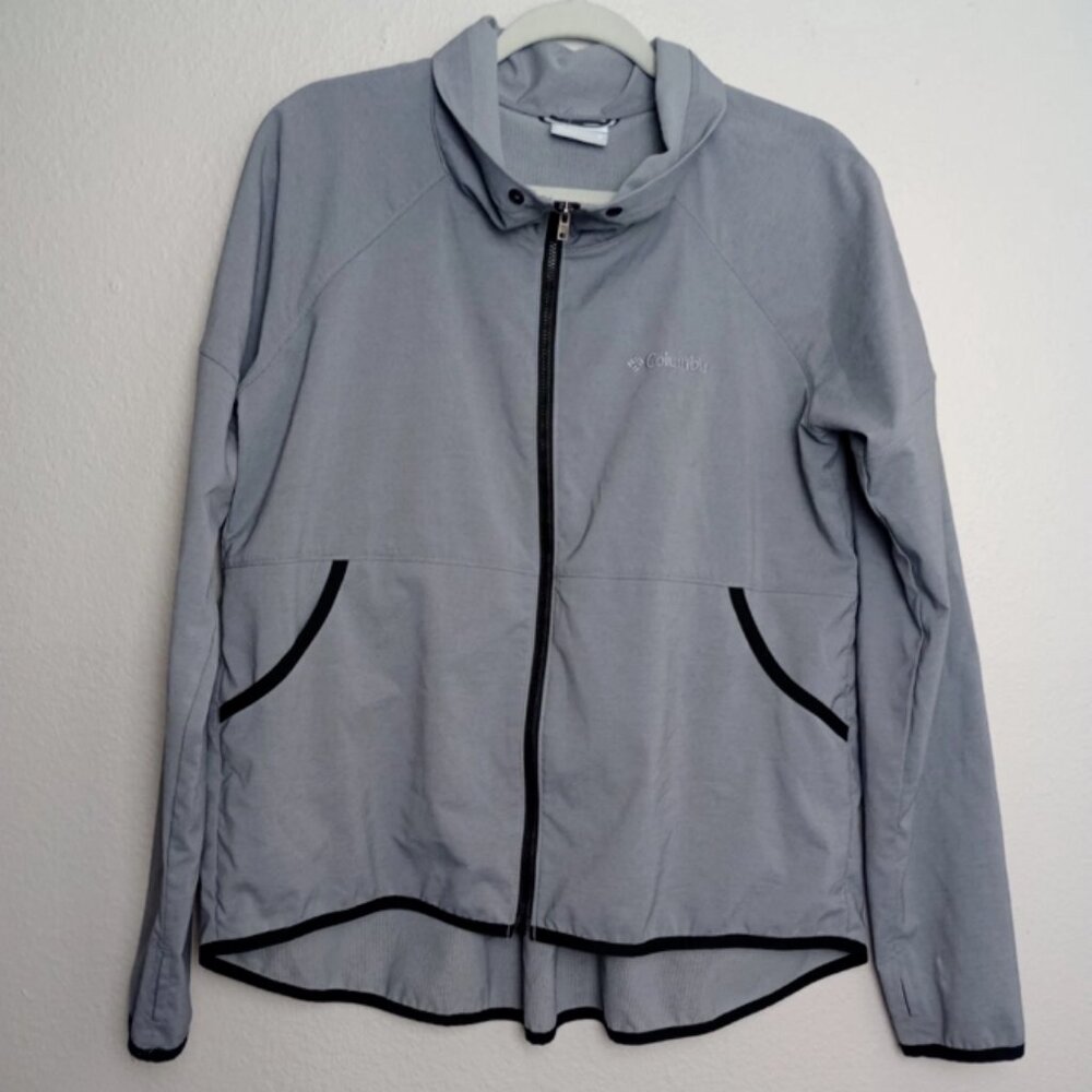 Columbia Light Gray High-Neck Swing Windbreaker Coat Zip-Up Jacket – Size Large